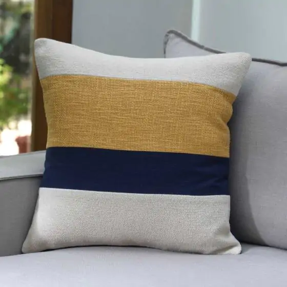 Geo Horizontal Cotton Amber Blue Solid Cushion Cover