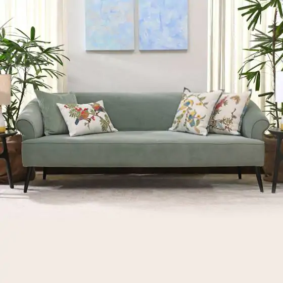 Historie 3 Seater Light Green Upholstered Sofa